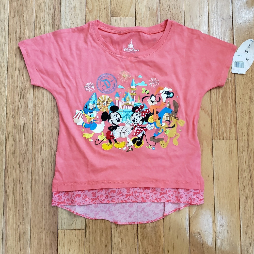 Disney Parks Girls Character Magic Kingdom T-Shirt XS 4-5 Embroidered Pink